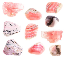 specimens of uncut rhodochrosite rocks cutout