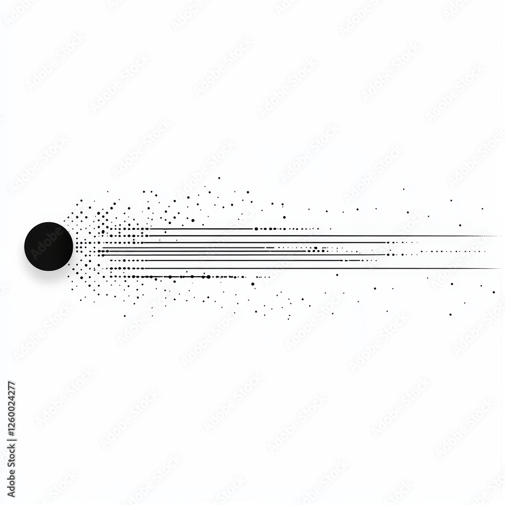 Poster abstract black and white image of a circle with radiating lines and dots