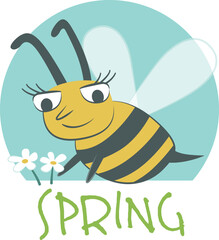 Spring banner with a cute bee. Banner to announce spring with a cute flying bee.