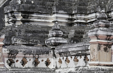 Ornate Base of the Main Prang or Pagoda of Wat Phutthaisawan Historic Temple, Built by King...
