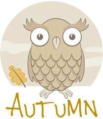Autumn banner with a cute brown owl. Banner to announce autumn with a cute owl with its big eyes open.