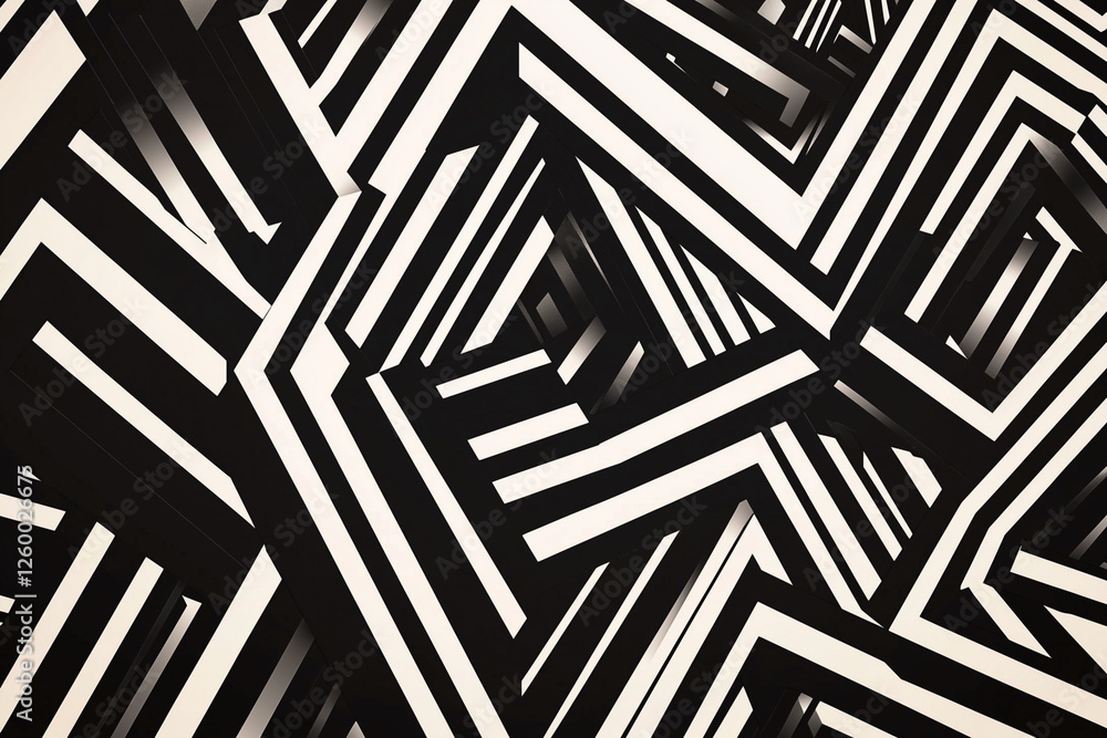 Poster black and white image of a pattern of squares and triangles. the image is abstract and has a modern 