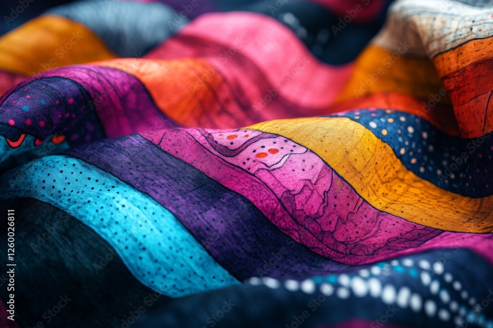 Poster colorful fabric draping gracefully showcasing intricate patterns and textures in vibrant hues