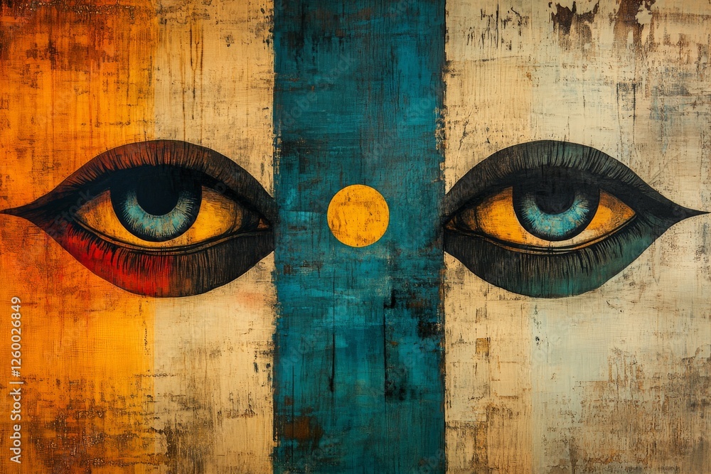 Poster artistic representation of expressive eyes showcasing vibrancy and emotion in colorful design