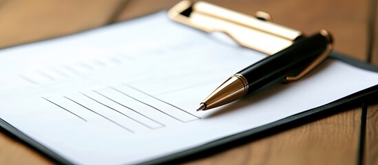 Clipboard with a black pen resting on a white sales contract outline on a wooden surface, highlighting strategic planning for the first quarter.