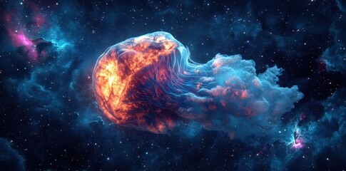 Fototapeta premium A cosmic jellyfish floats among nebulous clouds and bright stars