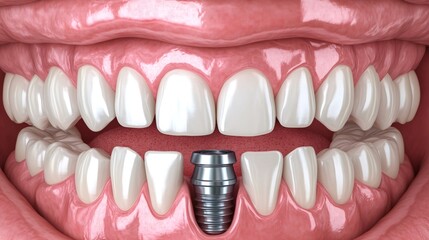 Obraz premium Dental implant replacing missing tooth, improving oral health and smile