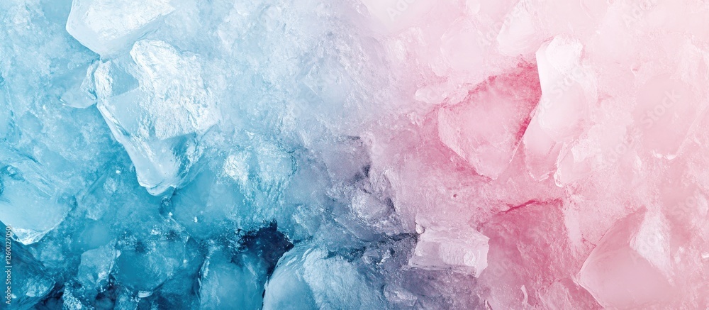 Poster blue and pink ice texture background with a gradient effect showcasing cool tones on the left and wa