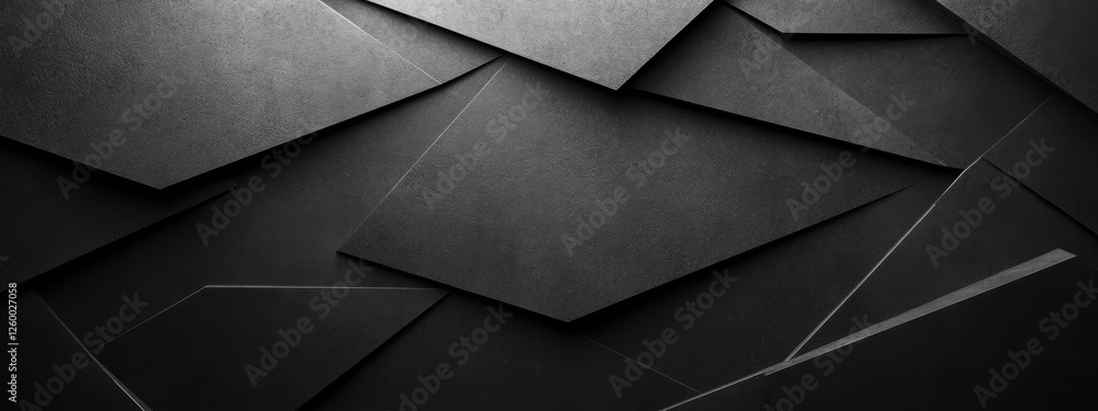 Poster sharp black background with angular shapes for design, featuring white space in the center for text.