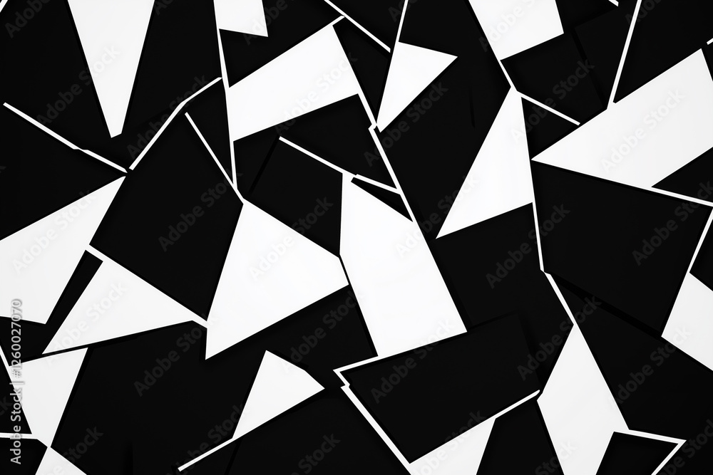 Poster black and white photo of a jagged pattern of squares and triangles. the photo is abstract and has a 