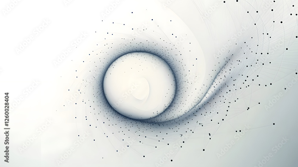 Poster abstract artistic rendering showcasing swirling particles around a sphere