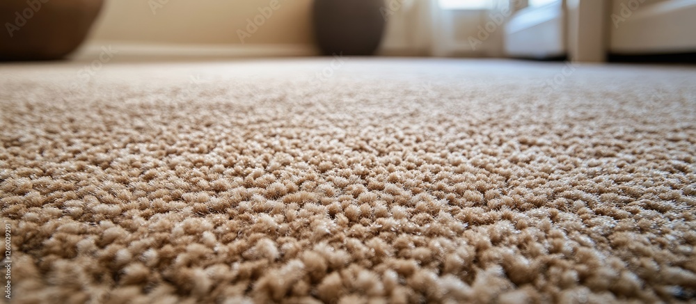 Poster textured beige carpet resembling travertine stone with dynamic movement, positioned in a softly lit 