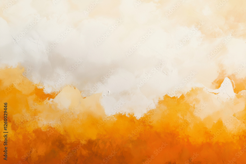 Poster painting is a beautiful orange and white color with a cloudy sky background. the clouds are scattere