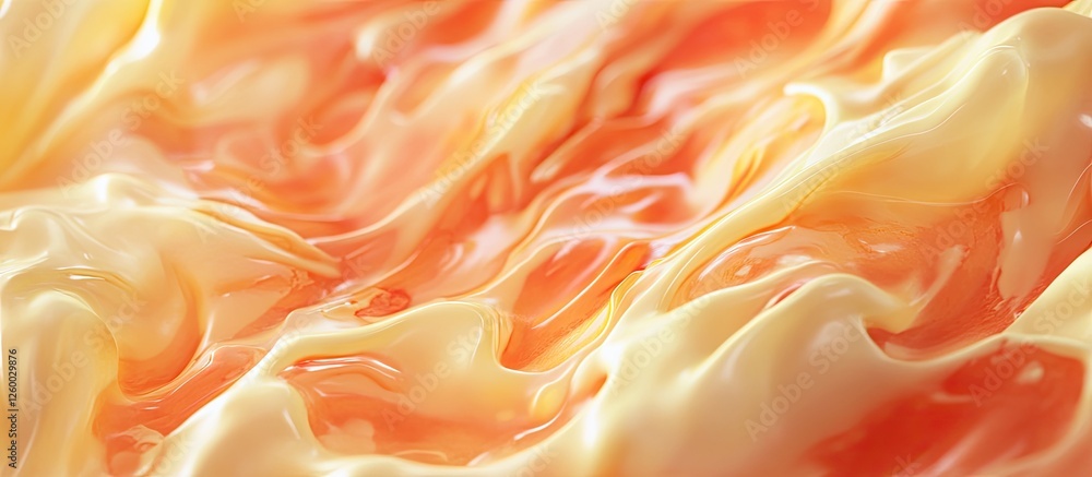 Poster creamy orange and yellow abstract texture with smooth flowing waves and ripples, creating a vibrant 