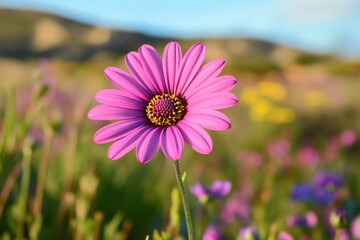 Fototapeta premium close-up shot of the vibrant flower head of a Marylline Walker, set against a blurred background of nature