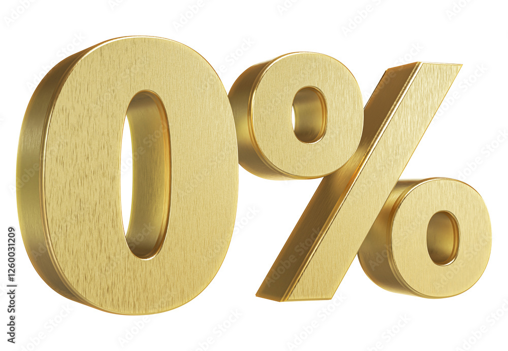 Sticker 0 Percent Sign Golden 3D Number Discount