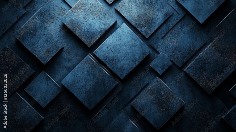 Wall mural minimalist blue squares and lines on a dark background. geometric pattern for banner template with w
