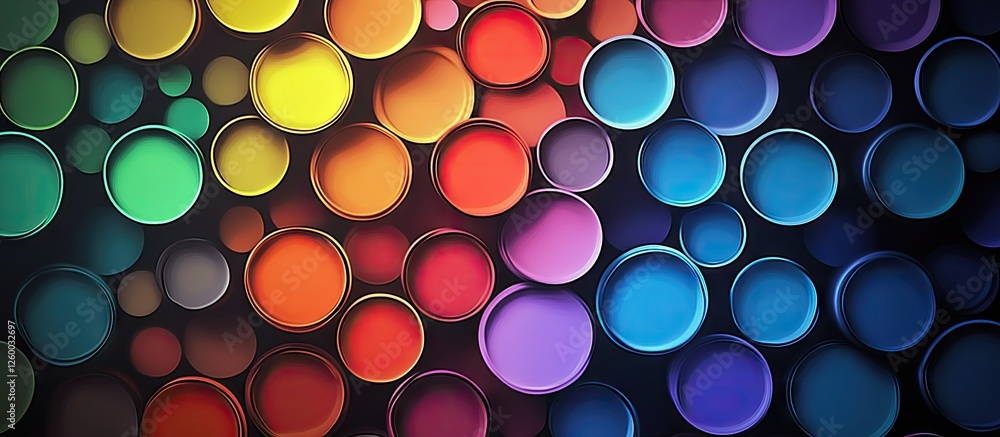 Poster colorful gradient background with overlapping circular shapes in vibrant hues of green, red, orange,