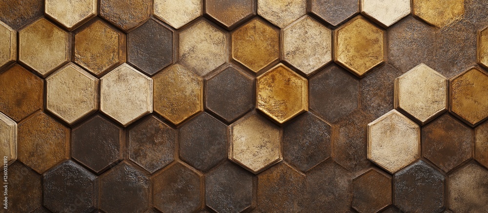 Poster abstract hexagon tile background with textured design in varying shades of brown and blonde arranged