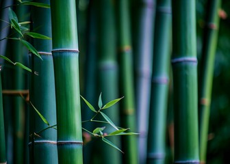 Fototapeta premium Bamboo forest with green leaves and trunks