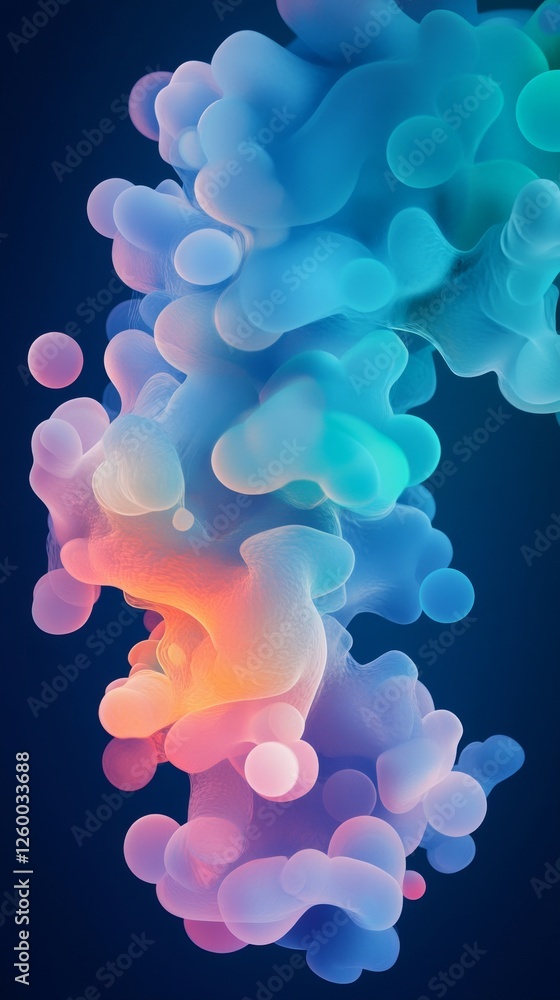 Poster abstract colorful fluid shapes floating in a dark blue background