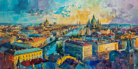 oil painting of the vienna skyline