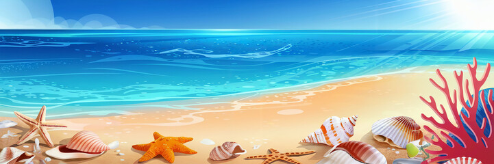 Tropical Beach Paradise with Shells and Coral