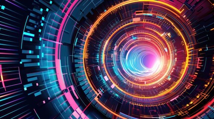 Obraz premium Vibrant Abstract Digital Tunnel with Colorful Patterns and Lights