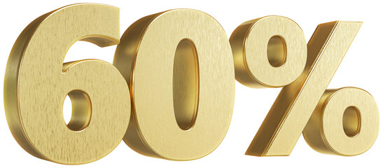 60 Percent Off Sale Sign Golden 3D Number Discount