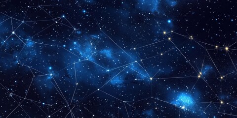 Fototapeta premium Constellations and star connections appear against a dark blue space