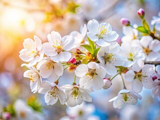 Fototapeta premium Stunning bokeh photography showcases the breathtaking beauty of white cherry blossoms in full bloom.