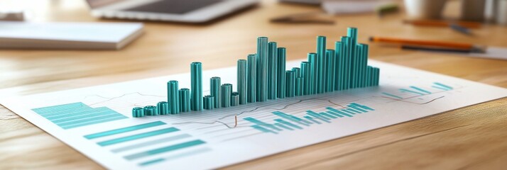 Fototapeta premium 3D bar chart on financial report shows business growth.