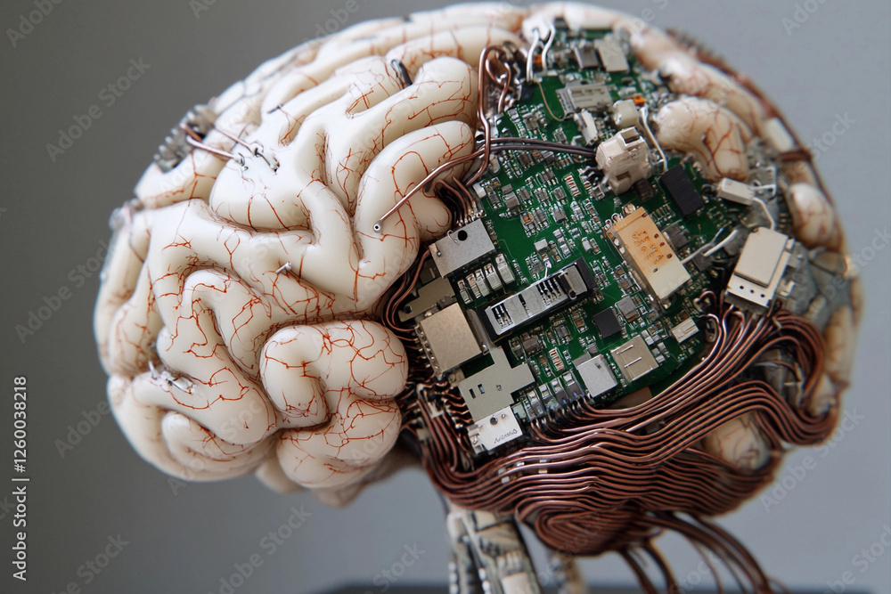Fototapete futuristic brain design featuring circuit board elements merging technology with organic structure