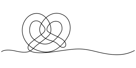One line continuous pretzel bakery symbol concept. Silhouette bread salty German snack icon. Digital white single line sketch drawing vector illustration, minimal simple style on white background.