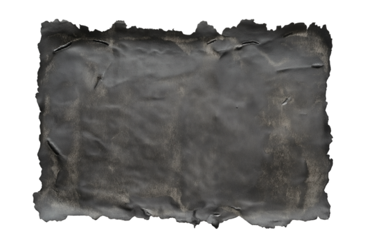 Faux-charred black paper with ash gray edges isolated on transparent white background
