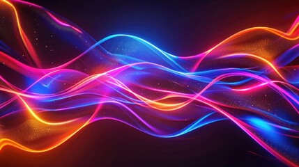 Colorful abstract waves with glowing effects in a dark background