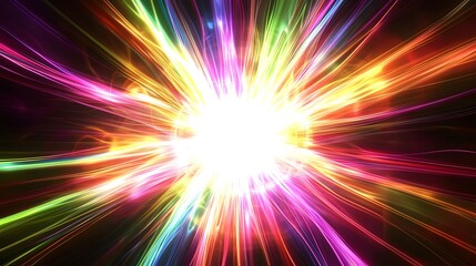 Obraz premium Colorful light streaks emanate from a central bright source