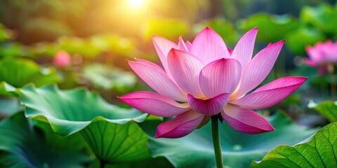 Obraz premium lotus flower in full bloom with vibrant pink petals, elegant, pond, elegant, pond,beauty