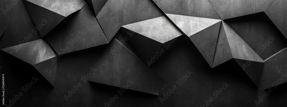 Poster sleek black background with triangles and angles for design, featuring white space in the center for