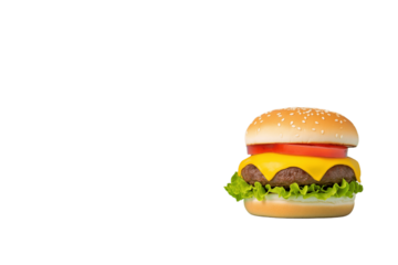 Street food burger with dripping cheese, bold colors, pop art style, isolated on white background	
