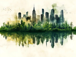 Obraz premium NYC Skyline Reflection in Green