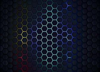 Abstract hexagon pattern with bright neon light effect