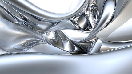 Fluid Metal Abstract Art: Silver Waves Flow Dynamically