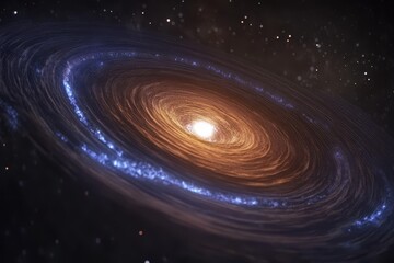 Stunning swirling galaxy with bright center shining intensely outward