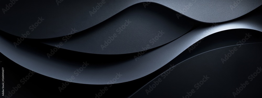 Poster sleek black curves and lines on a dark background. geometric pattern for banner template with white 