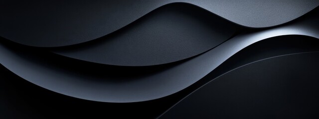 Sleek black curves and lines on a dark background. Geometric pattern for banner template with white space in the center for text. Minimalist wallpaper with copy space.