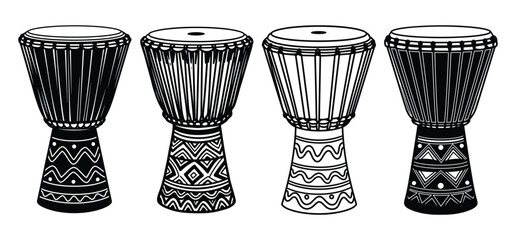 African Djembe Drums Set vector silhouette