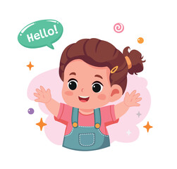 kid baby girl happy smile greet and waving hand