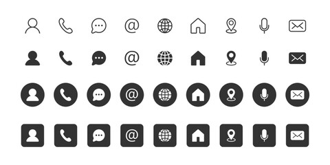 Set of contact us icons. Web icon set. Contact information icons for business cards. Website internet different icons