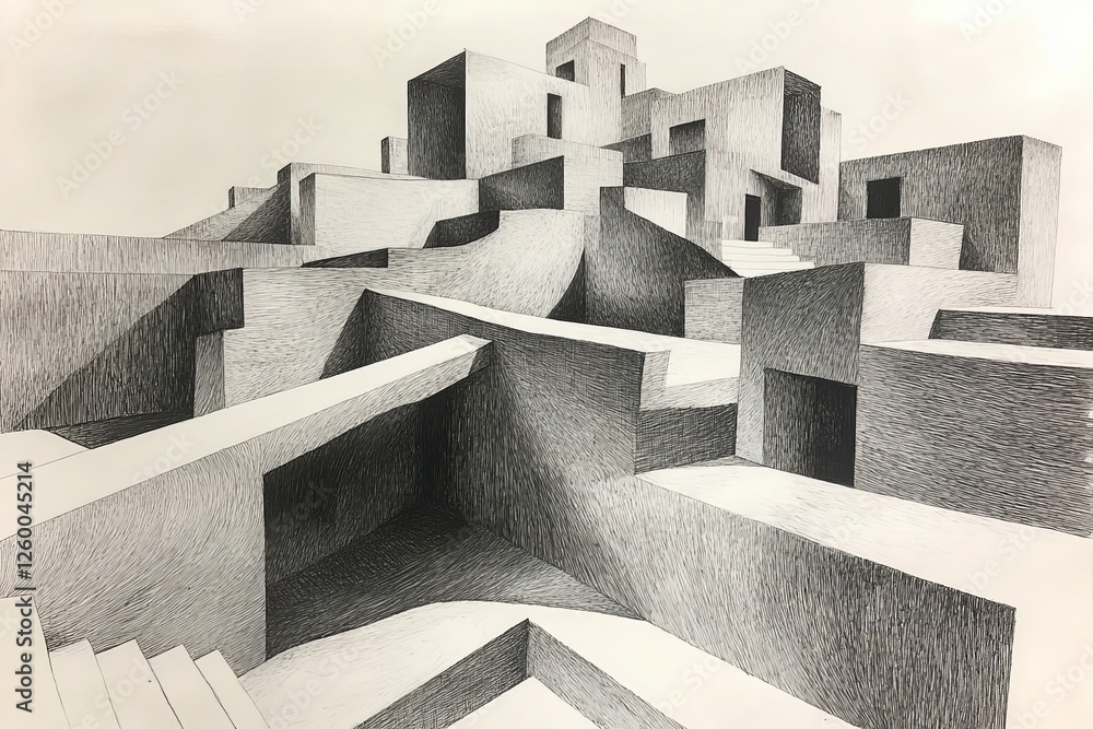Poster unique geometric structures create an intricate landscape of shadows and lines